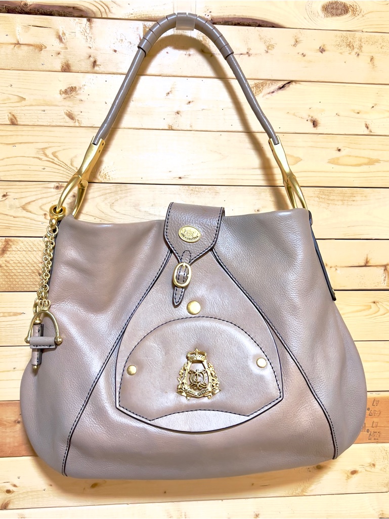 Juicy Couture Vintage Y2k Beige Gray Leather Goldtone Hardware Hobo Shoulder Bag